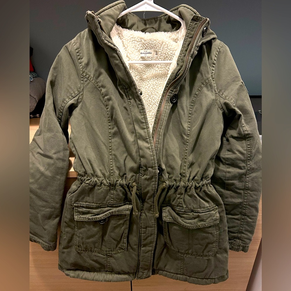 Abercrombie kids XL knee length zip up fleece lined coat